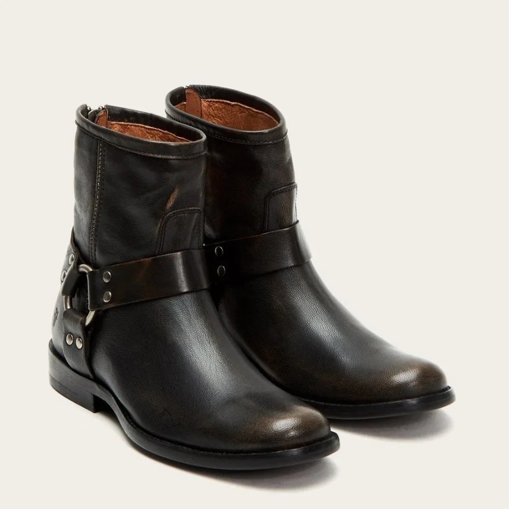 Frye Phillip Harness Short Leather Cute Ankle Boot